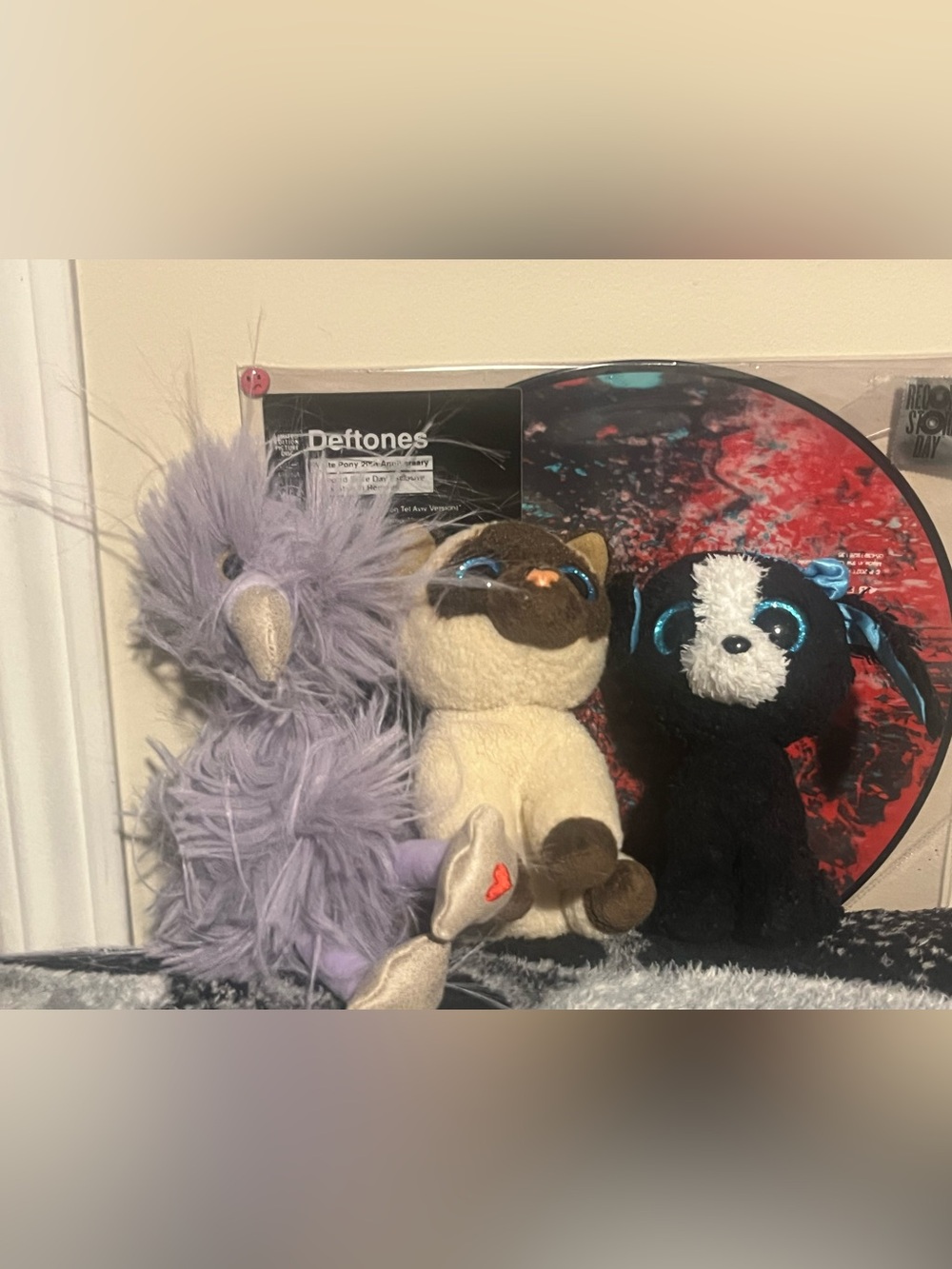 3pc Ty Beanie Babies Plush Lot Feathers Ostrich Jaden Siamese Cat Tracey Dog